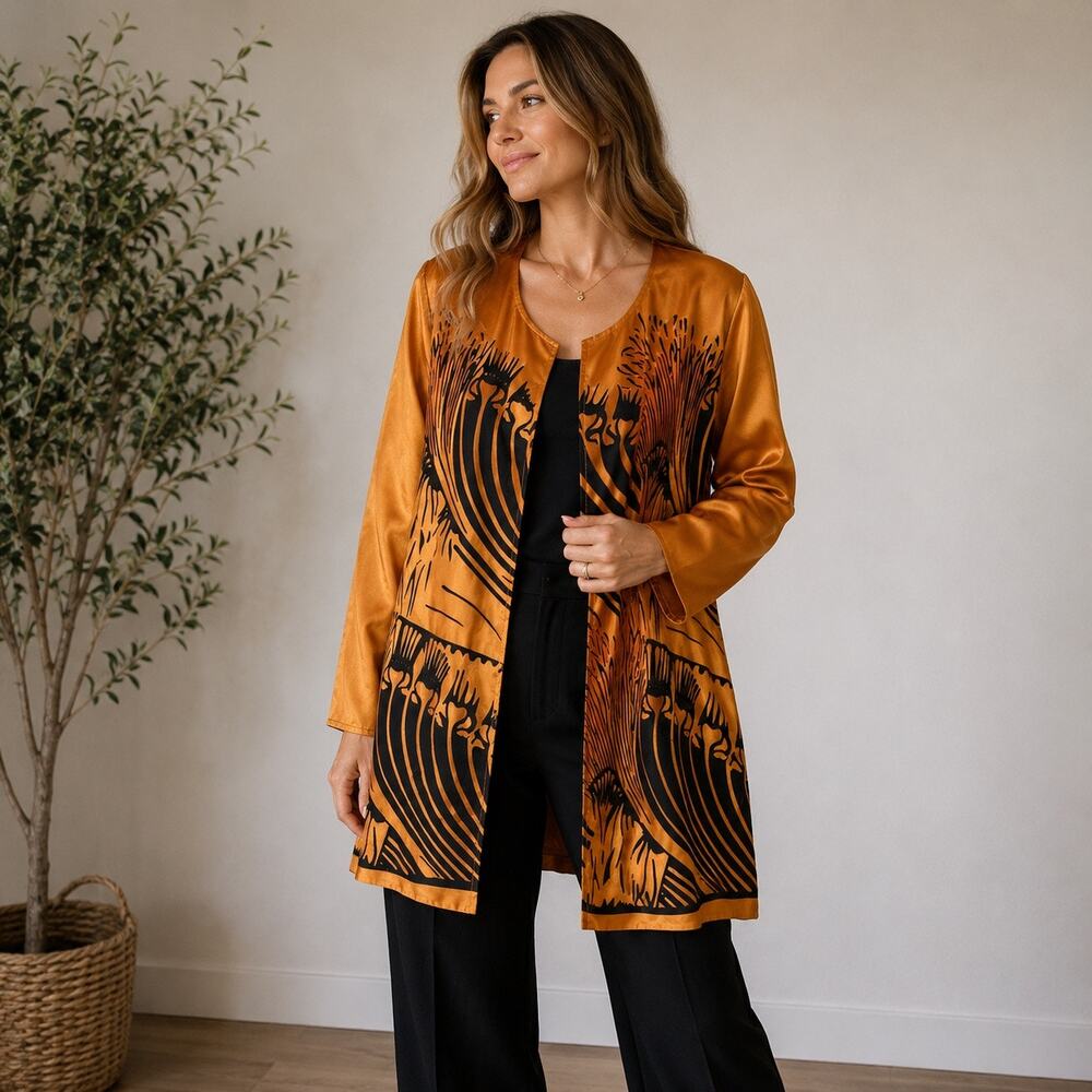 Anthony Mark Hankins Abstract Print Duster Jacket 90s Art Deco Statement Sz 16